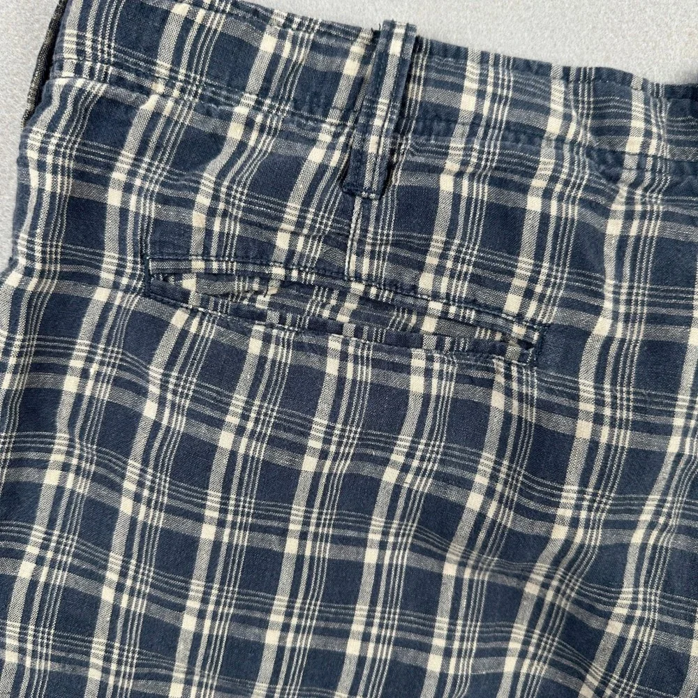 Vintage 2003-2004 J Crew Shorts Men's 38W 100% Linen Plaid Blue White Macau Y2K